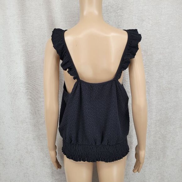 Anthropologie Marisol Ruffled Halter Blouse Top Size L Black Textured - Picture 7 of 12